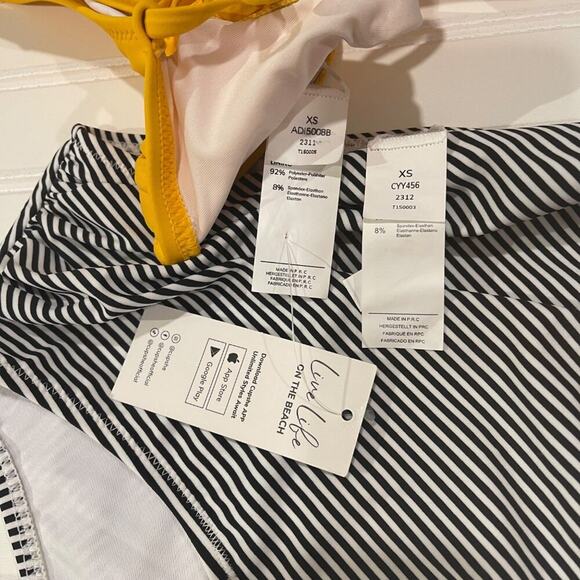 Cupshe Swimsuit Women  XS Yellow & Black Striped Wrap Front Cross Back 2 Piece - Picture 3 of 5
